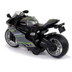 Motocykl Sportowy Szary Zielony Pasy 1:12 Napęd Pull-Back Dźwięk Światła