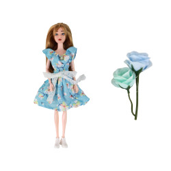 Lalka Dla Dzieci Emily Wiosenna Długie Włosy Niebieska Sukienka Kwiat